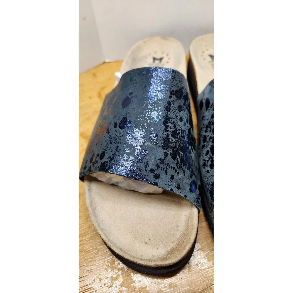 Mephisto Agave Metallic Blue Splatter Leather Slide Sandals Navy Mens 41